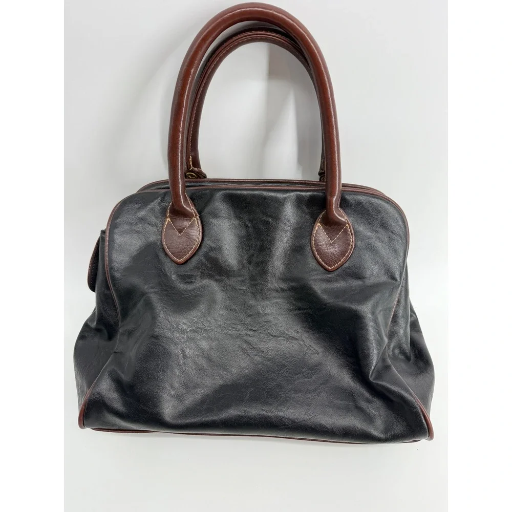 Vintage Capezio Women Black Faux Leather Tote Bag Top Handle Shoulder Bag Medium